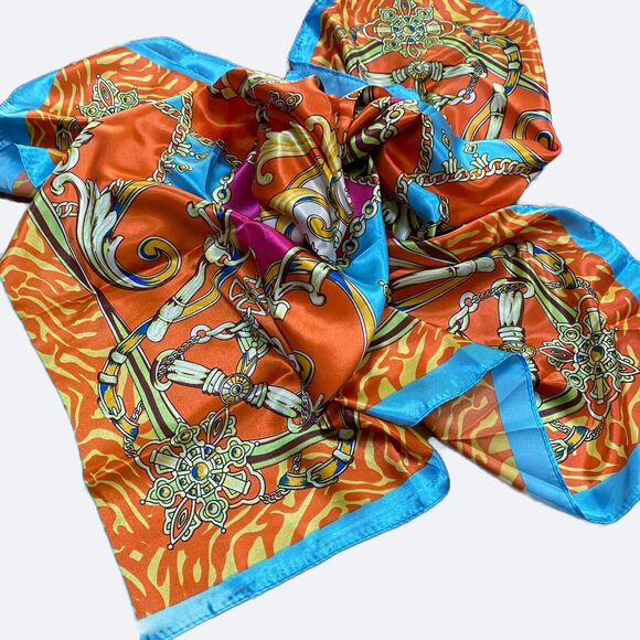 Silky Feel Satin Scarf Large Square Wrap Colorful Luxury Designer Look Pink Blue - Picture 3 of 6